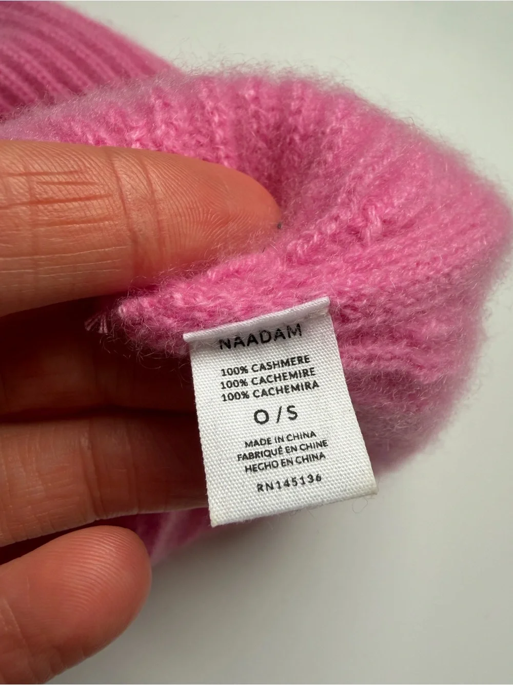 NAADAM 100% Cashmere Pink Rib Knit Cuffed Beanie Hat One Size